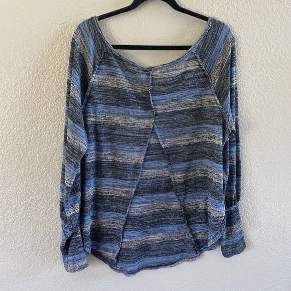 Free People Striped Top Oversized Medium Slouchy Striped Blue Vintage USA - Picture 4 of 13